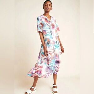 Anthropologie Tugboat Womens Small Azores Maxi Dress Floral‎ Drop Waist Flowey